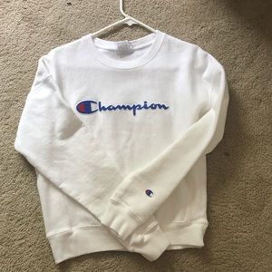 White Champion crew neck sweater